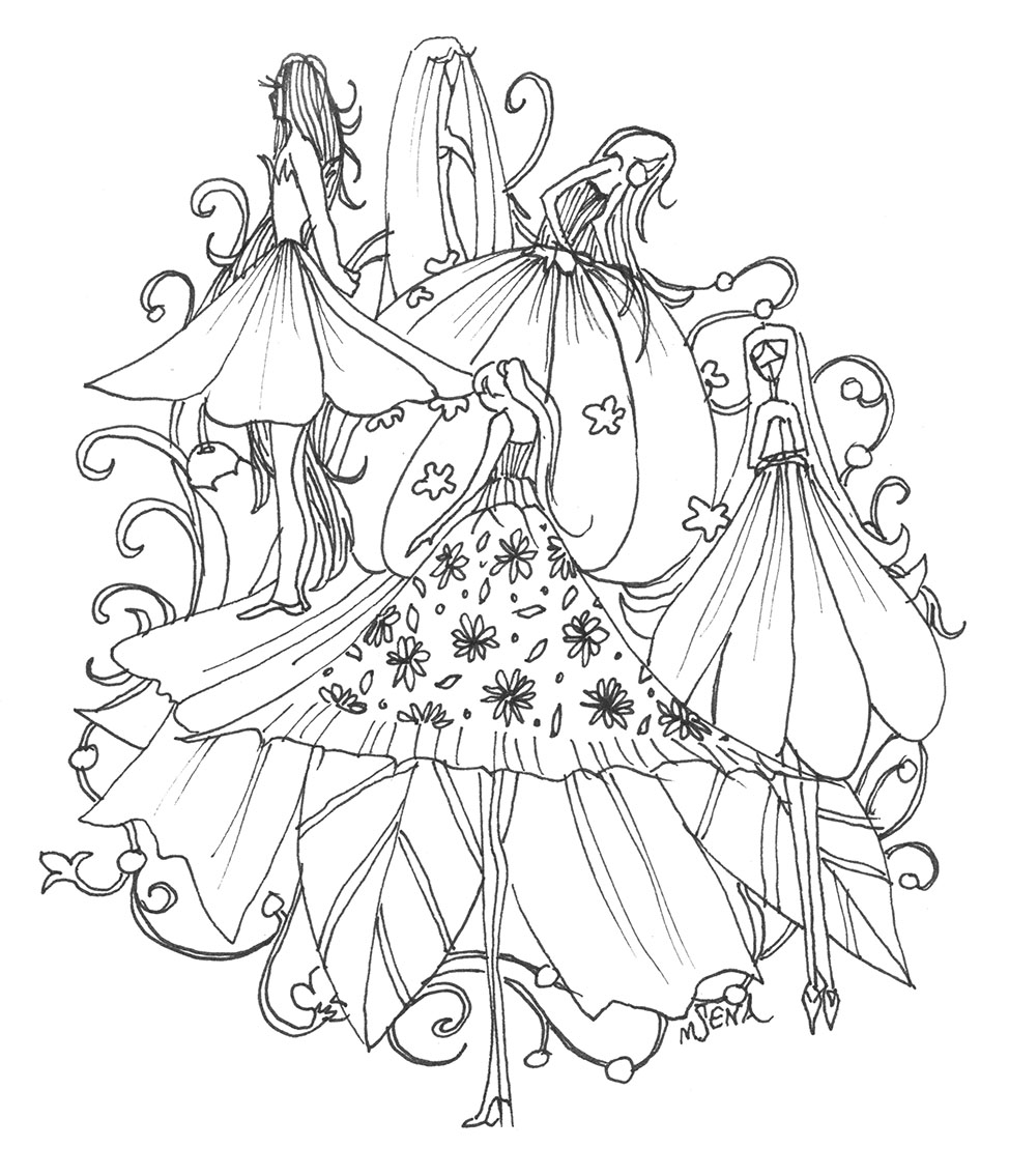 Doodle of Flower Dresses. Illustrated by Miyuki Sena