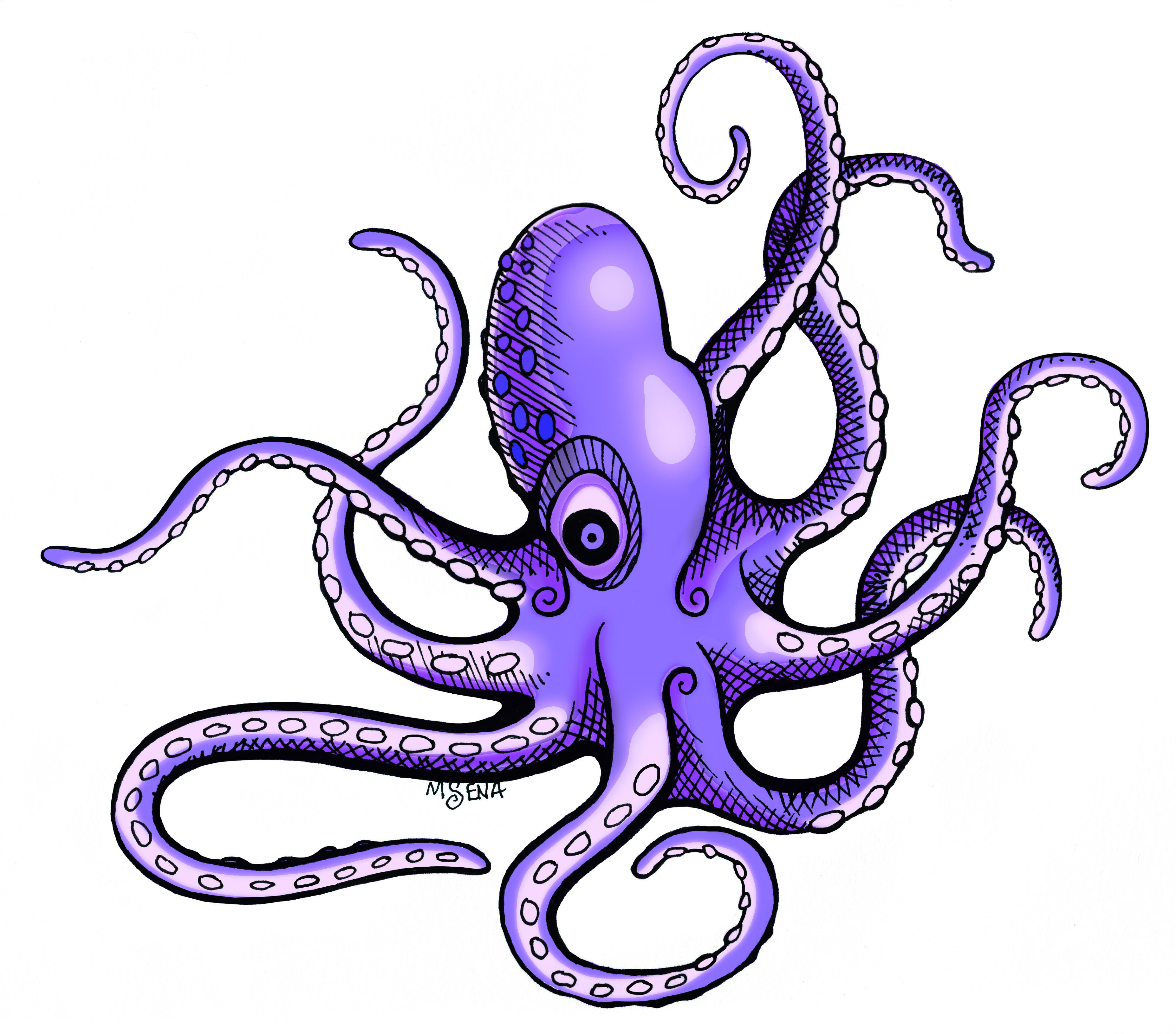 Title: Octopus Two. From Doodle 77. Illustrated by Miyuki Sena with mxed media.