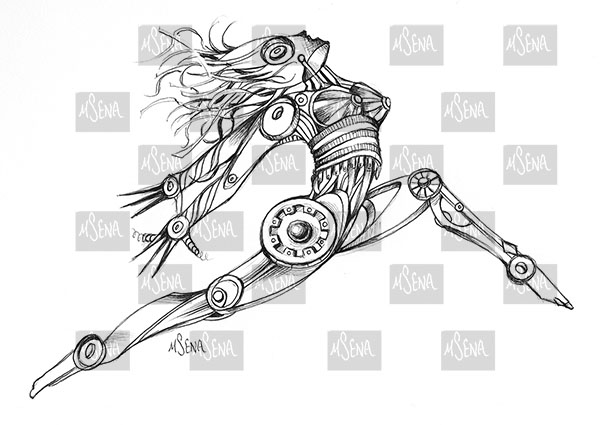 Untitled Illustration by Miyuki Sena of leaping dancer using a roller pen.