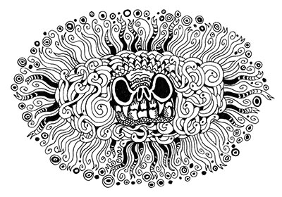Doodle of skullish, brain swirls Dia de los Muertos