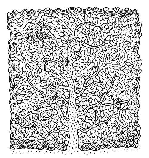 ink drawing of a whimsical tree by Miyuki Sena