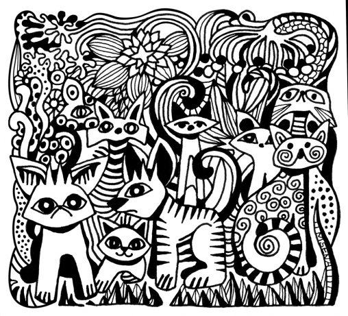 Ink drawing titled Cats by MIYUKISENA