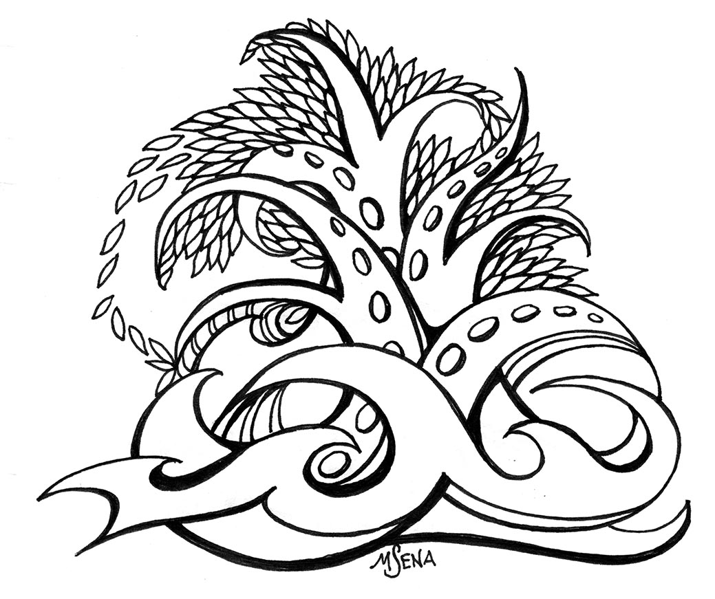 Doodle of trees and tentacles. Illustrated by Miyuki Sena.