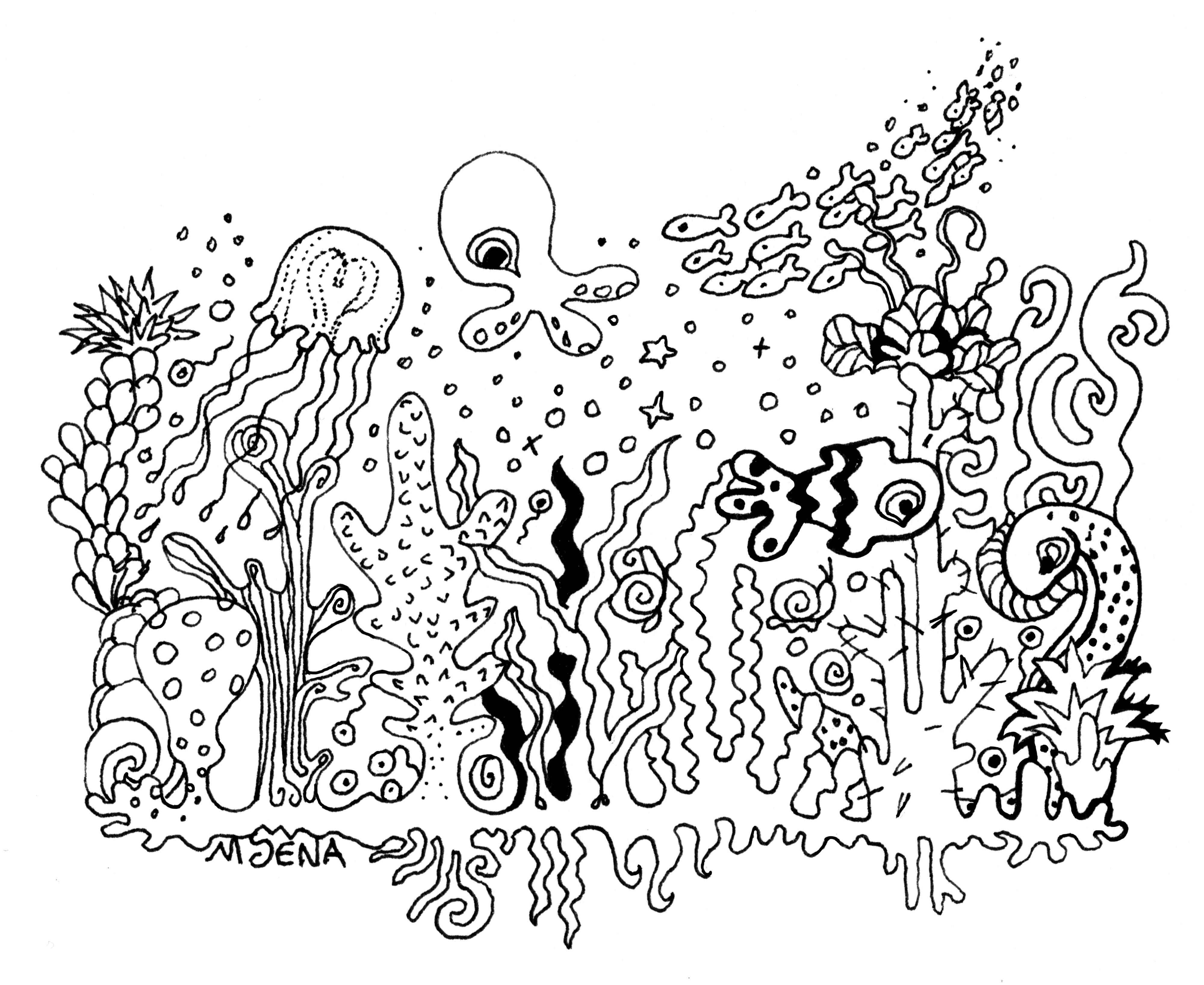 Doodle 96 of sea creatures and plants