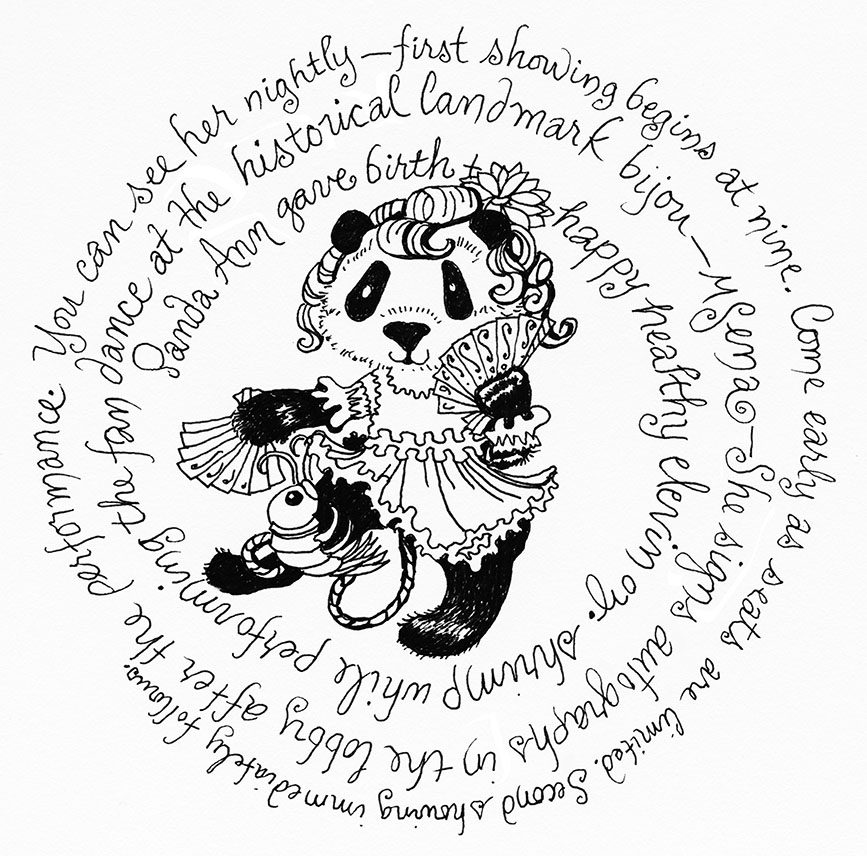 Dancing Panda performs fan dance: Illustrated by Miyuki Sena