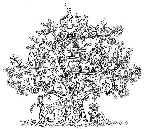 doodle of tree house for tree spirits