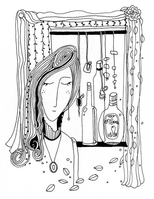 Line drawing of Woman and Windo