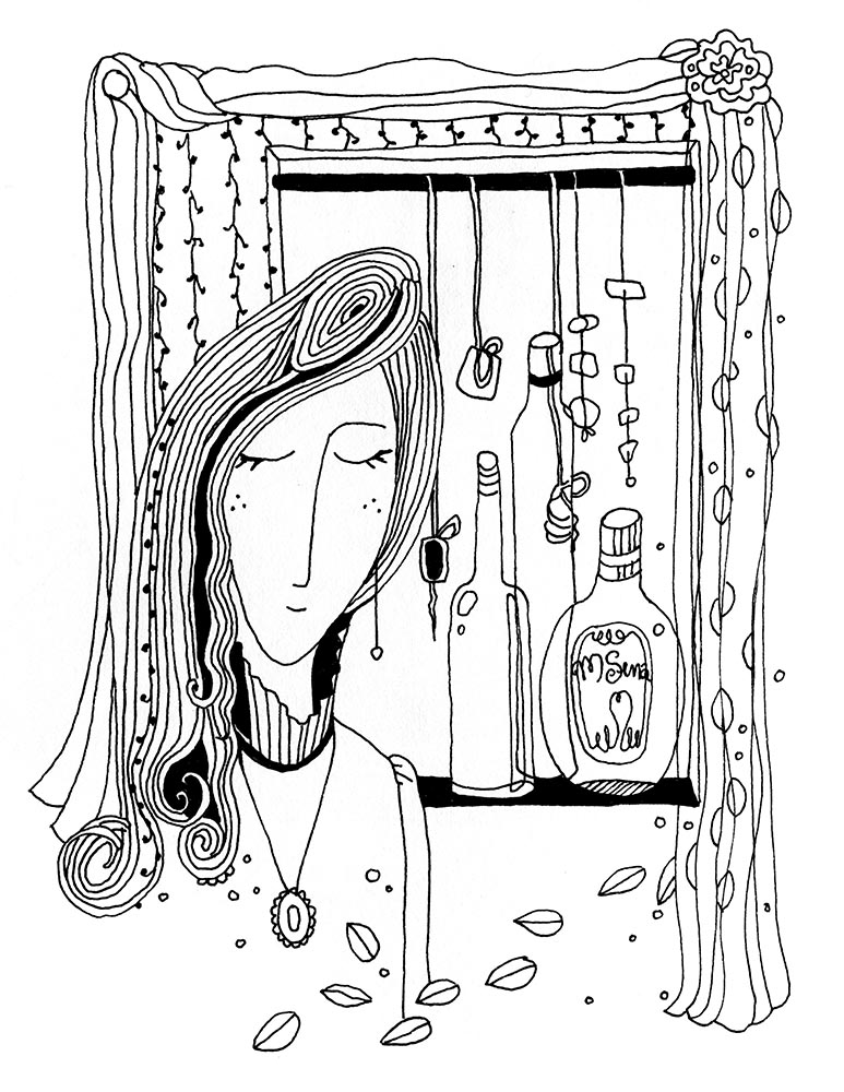 Line drawing of Woman and Windo